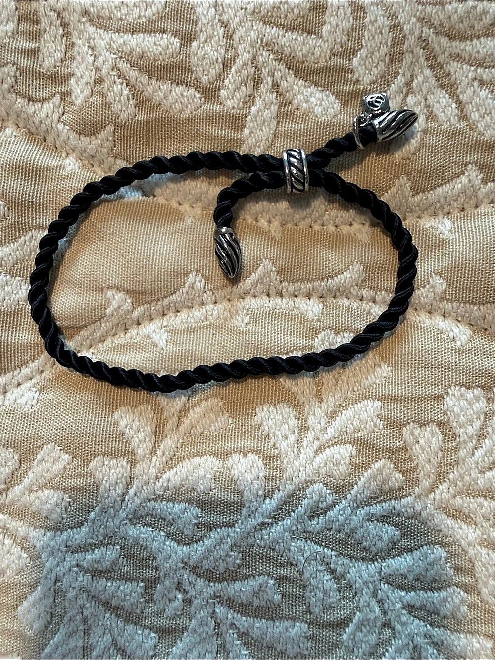 David Yurman Black Silk Cord Bracelet with Sterling Silver Tips